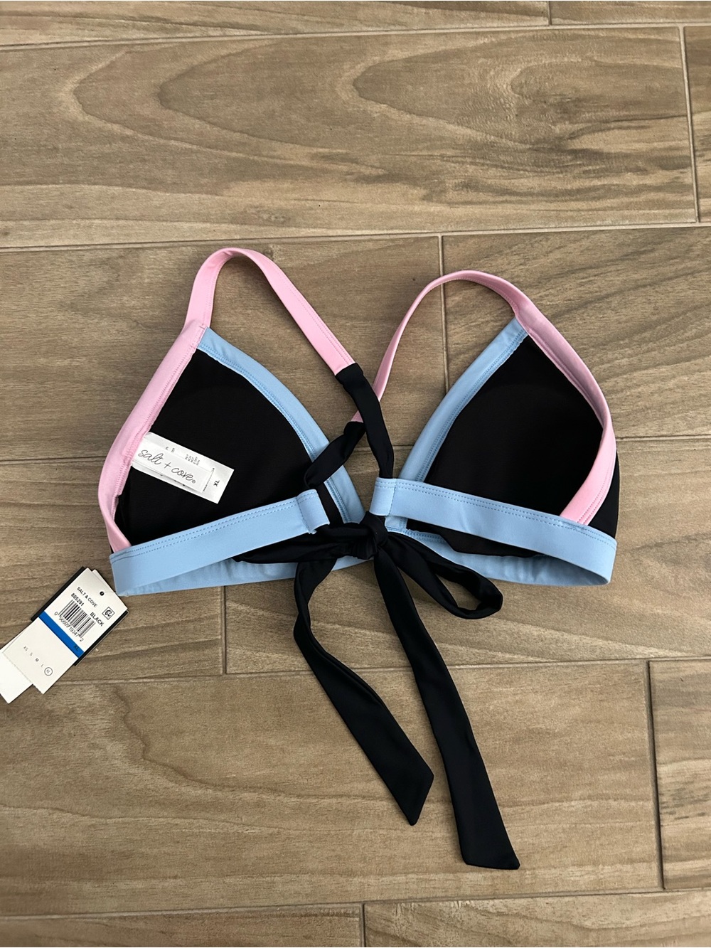 Salt + Cove Black Triangle Bikini Top with Pink & Light Blue Trim - Picture 3 of 4